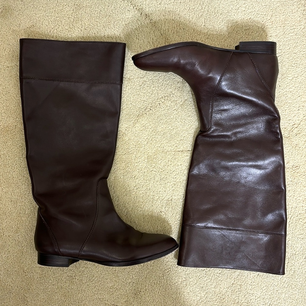 J.Crew Booker Boots Estate Brown $298 Pull On Knee High Leather Size 8